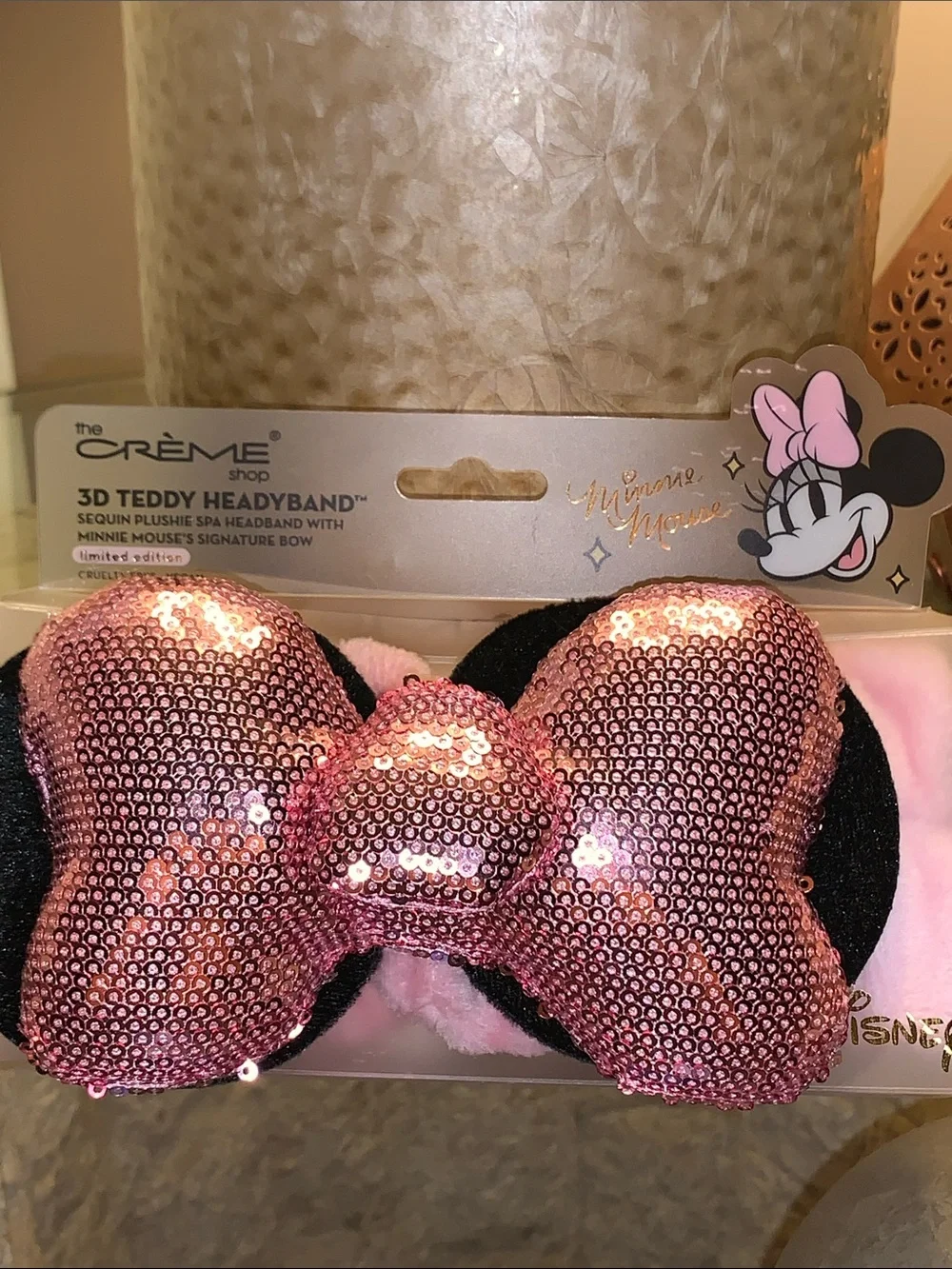 The Crème Shop x Disney Minnie Mouse Pink Sequin 3D Teddy Headband